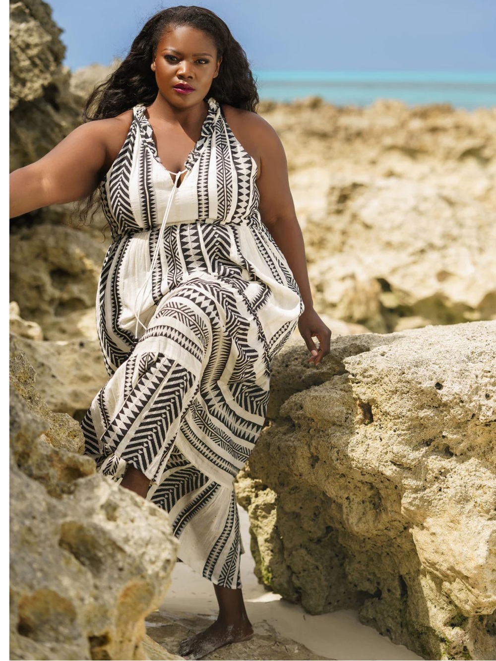 NWT Just Bellina Grecian black and cream maxi dress, size 2X